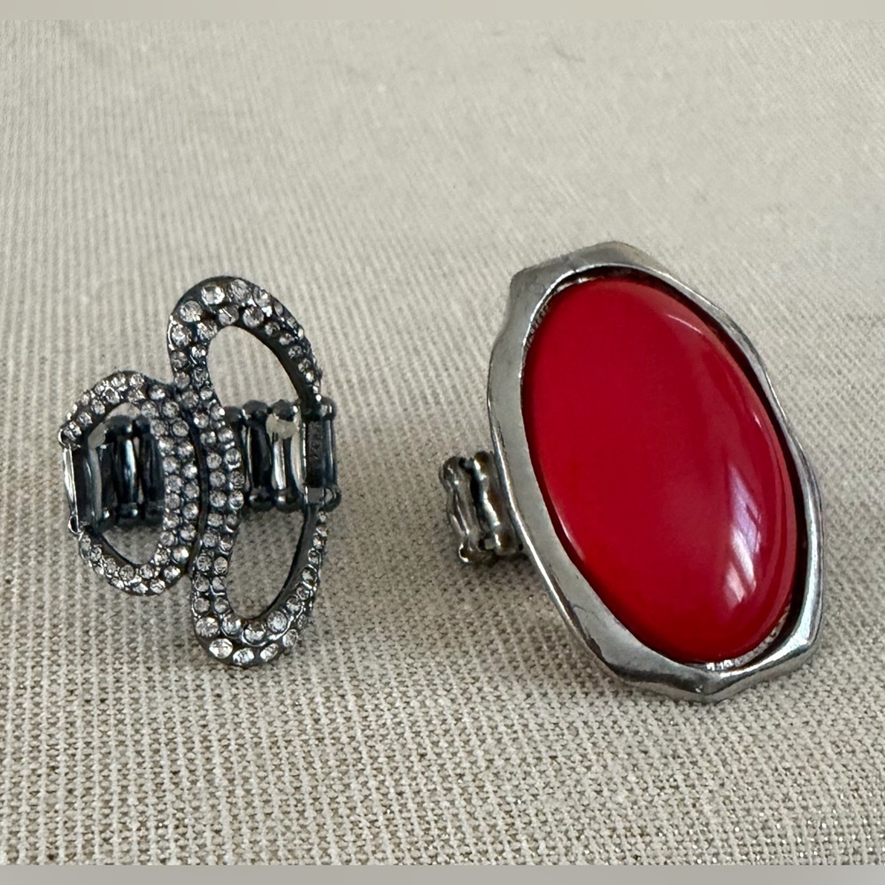 Red Oval Statement Ring and a Bling Ring- Women Jewelry